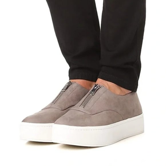 Vince Limestone Warner Zip Suede Platform Sneakers - Picture 2 of 5
